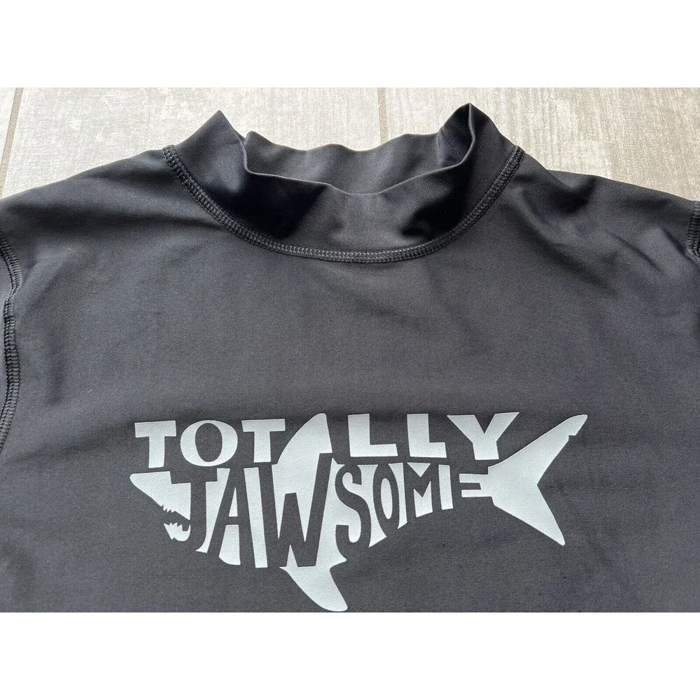CHEROKEE Kids Boys Short 1/2 Sleeve Rash Guard TOTALLY JAWSOME UPF Sun XL 16